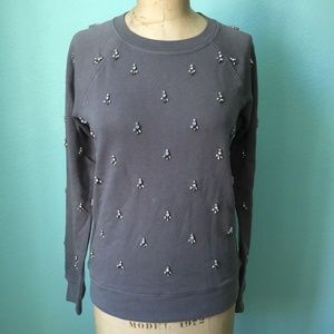 New J.Crew Factory rhinestone grey sweatshirt / womens small S / glam bling